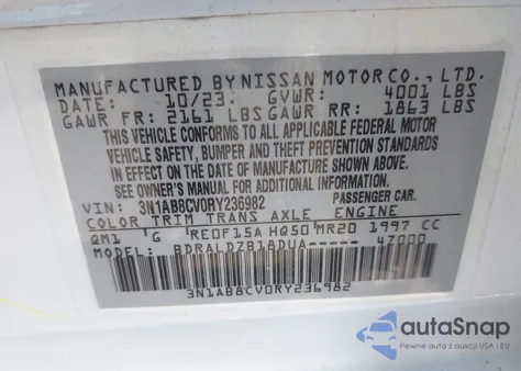 2024 Nissan Sentra Sv Xtronic Cvt z USA, uszkodzony, nr VIN 3N1AB8CV0RY236982